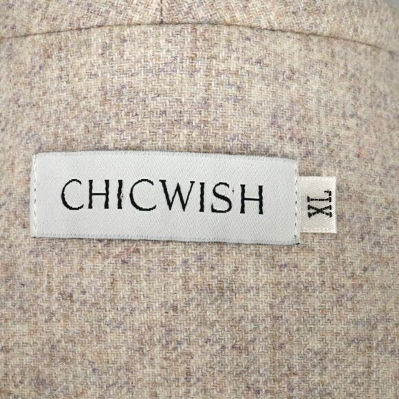 Chicwish Jacket Womens XL Ivory Short Coat Wool Blend Lined Open Front Belted - Picture 3 of 16